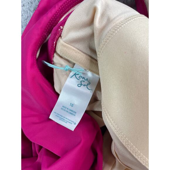 Kona Sol One Piece Swimsuit Womens 16 Pink Padded Asymmetrical One Shoulder NWT - Picture 6 of 9